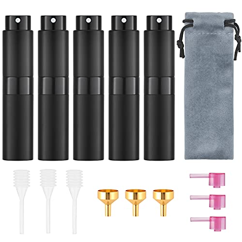 Tekson 5PCS 8ml Travel Perfume Atomizer Refillable, Mini Cologne Spray Bottle Empty, Small Aftershave Sprayer for Liquid Dispenser (Black) - color: black