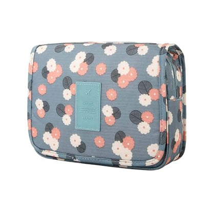 L&FY Hanging Travel Toiletry Bag Women's Cosmetic Organizer Makeup Case Pouch Men's Shaving Kits With Handle (Blue Flower) - color: Blue Flower, size: Compact Size