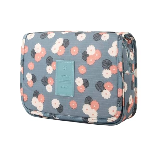 L&FY Hanging Travel Toiletry Bag Women's Cosmetic Organizer Makeup Case Pouch Men's Shaving Kits With Handle (Blue Flower) - color: Blue Flower, size: Compact Size