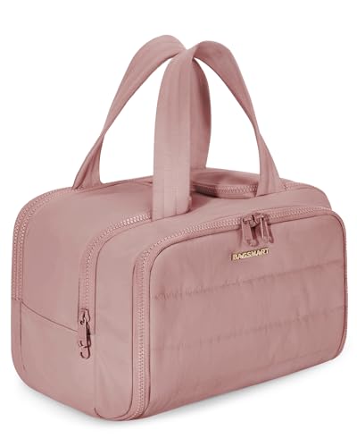 BAGSMART Travel Toiletry Bag, Lightweight Large Wide-open Travel Bag for Women, Puffy Cosmetic Makeup Bag Organizer with Handle for Accessories,Essentials, Toiletries, Dark Pink - color: Dark Pink