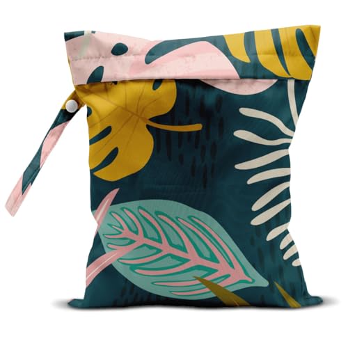 Wet Bag, Wet Dry Bag, Wet Bag for Swimsuit, Travel, Beach, Pool, Diapers, Dirty Yoga Gym Clothes, Makeup Bag, Waterproof Tropical Palm Leaves Decor Jungle Palm Leaf Favors - color: palm leaves-06