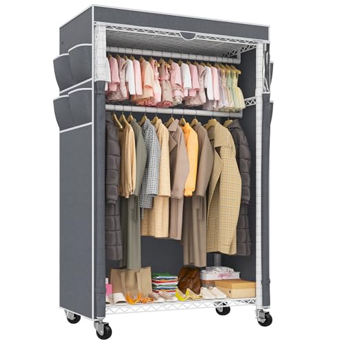 Raybee Rolling Clothes Rack with Cover Clothing Racks for Hanging Clothes Heavy Duty Portable Closet with Wheels Garment Rack 35.5" W*15.7" D*79 "H White - color: White, size: 35.5"W