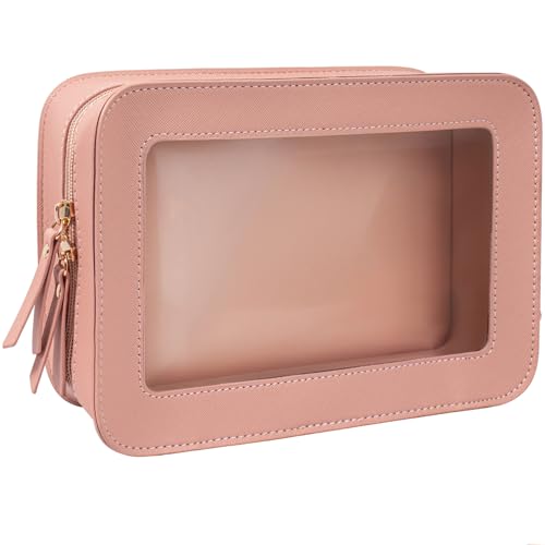LETGO Clear Makeup Bag, Travel Cosmetic Case Toiletry Bag Make up Organizer Skincare Pouch for Women, Car Essentials Bag with Clear Windows (Pink, Standard) - color: Pink, size: Standard