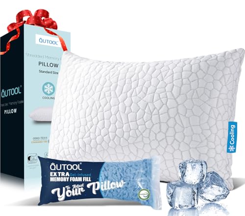 QUTOOL Cooling Pillow for Sleeping, CertiPUR-US Shredded Memory Foam Standard Pillow Set of 1, Cool Pillow for Hot Sleepers Adjustable Firm Pillow for Side,Back,Stomach Sleepers Soft Yet Support,White - color: White-cooling Basic, size: Standard(Pack of 1
