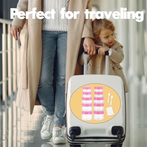 10 Pieces Travel Size Containers, 3/5/10/15/20 Gram Small Travel Containers for Cream, Lotion, Lip Balm and Toiletries, Leak Proof Sample Jars With Labels & Spatulas, Pink - color: Pink