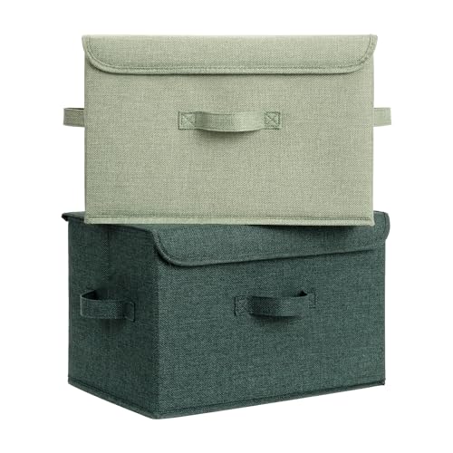 GRANNY SAYS Stoarge Basket with Lid, Decorative Storage Boxes, Closet Storage Bins for Clothes, Collapsible Stackable Organization, Sage Green&Dark Green, 2-Pack - color: Sage Green&Dark Green, size: Large-2 Pack