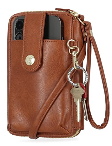 Mundi Jacqui RFID Crossbody Wallet for Women, Vegan Leather Small Travel Handbag with Phone Holder, Compact Organizer with Card Slots and Removable Strap, Vacation Purse in Brown Sugar - color: Brown Sugar