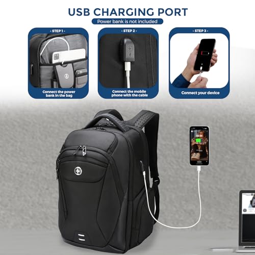 Swissdigital Design Men's Laptop Backpack for College and Business Travel with Integrated USB Charging Port and RFID Protection Fits Laptops up to 15.6 Inch, Black | SD1695-01 - color: Black