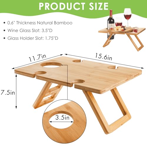 Youeon Portable Wine Picnic Table with 5 Wine Glasses Holder, Foldable Champagne Picnic Snack Table, Wine and Cheese Table for Picnic, Camping, Park, Beach, Wine Lover Gift