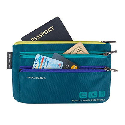 Travelon World Travel Essentials Set of 2 Currency and Passport Organizers - color: Peacock Teal