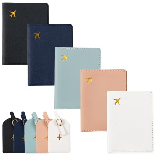 10 Pcs Passport Holder and Luggage Tag Set, PU Leather Passport Cover for Travel, Luggage Tag for Suitcases, Suitable for Vacation, Business Trip, Study Abroad (Style 2) - color: Style 2
