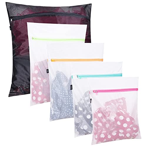 BAGAIL Laundry Bags Mesh Wash Bag for Intimates Lingerie and Delicates, 5Pcs (1XL,2L,2M) - color: Pearl White-Fine Mesh, size: 2M,1XL,2L