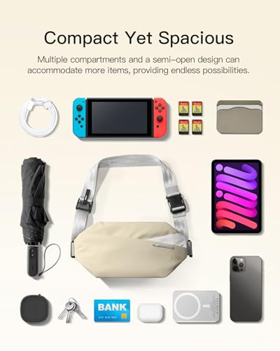 Inateck Sling Bag X, Multi-pocket Crossbody Shoulder Chest Bag with Adjustable Shoulder Strap, Water-resistant Waist Fanny Pack for Men, Women, Travel, Daily Use, Cycling, Hiking, Beige, Large - color: Beige, size: Large