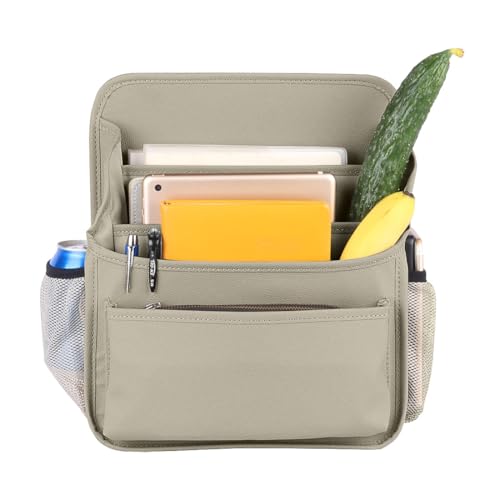 Viaviat Front Seat Organizer Car Upholstery Leather Passenger Seat Storage Bag Large Durable Car Organizer with Adjustable Strap Multiple Compartments Mesh Bags Cup Holders (beige) - color: beige