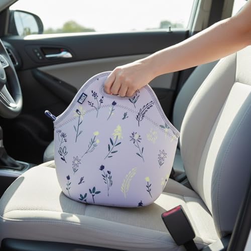 Built Gourmet Getaway Lunch Bag - Thistle Ditsy, Neoprene Insulated Food Carrier with Zipper & Handles, Hot & Cold Lunch Tote for Work, Travel, Picnics & Snacks - Large, Reusable, Machine Washable - color: Thistle Ditsy