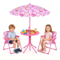 HONEY JOY Kids Picnic Table, Animal Themed Toddler Outdoor Table and Chair Set, 2 Folding Chairs & Removable Umbrella, Children Outdoor Furniture for Backyard Patio Garden (Pink Bee) - color: Pink Bee