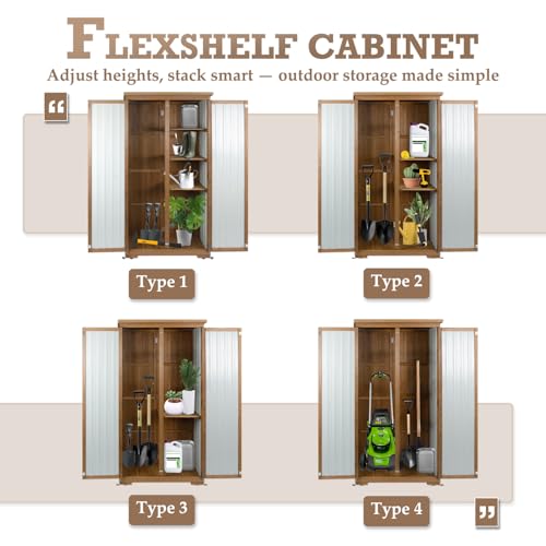 Outdoor Storage Cabinet Waterproof with Shelves, Small Storage Shed, Vertical Tall Patio Backyard Garden Storage Cabinet Tool Organizer for Outside - size: 32"L x 16"W x 66"H