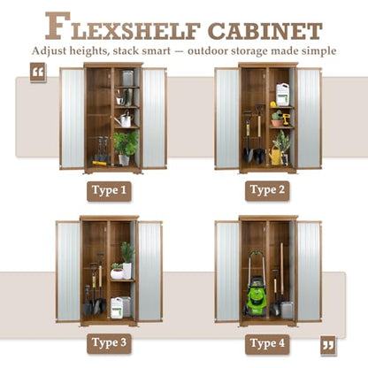 Outdoor Storage Cabinet Waterproof with Shelves, Small Storage Shed, Vertical Tall Patio Backyard Garden Storage Cabinet Tool Organizer for Outside - size: 32"L x 16"W x 66"H
