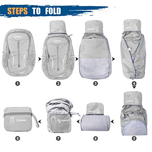 ZOMAKE Ultra Lightweight Packable Backpack 25L, Foldable Hiking Backpacks Water Resistant Small Folding Daypack for Travel(Sliver Grey) - color: Sliver Grey