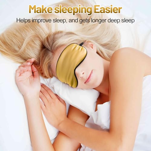 Sleep Mask, Silk Eye Mask for Sleeping with Adjustable Strap, Blindfold Eyeshade for Men & Women, Comfortable & Soft Eye Cover Eyeshade for Night Sleep (Gold) - color: Gold