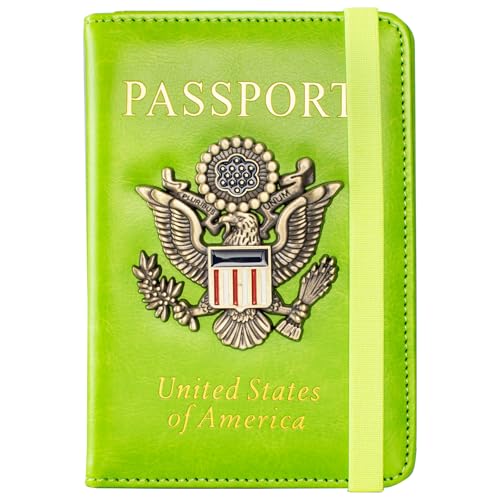 Passport Holder and Card Slot Combo RFID Blocking Leather Travel Passport Wallet for Men and Women US Passport Cover, Green - color: Green