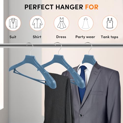 Suit Hangers for Men 50 Pack, Blue Coat Hangers Extra Wide Non Slip Width 17.7", Thick Plastic with Pants Bar & Metal Hook - color: Blue, size: 50 Pack