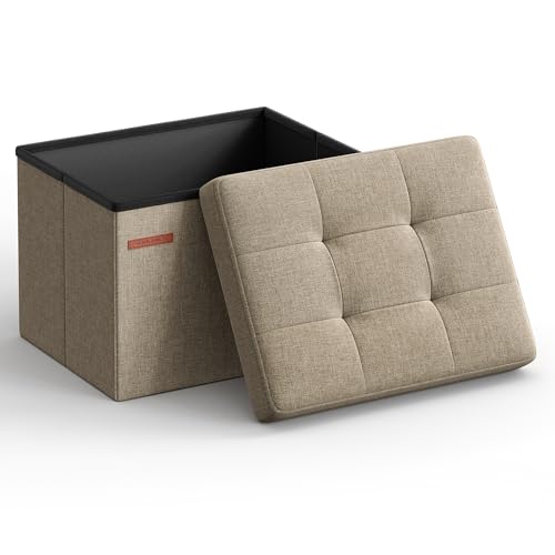 SONGMICS MAZIE Collection - Small Folding Storage Ottoman, Foot Rest Stool, 12.2 x 16.1 x 12.2 Inches, 286 lb Load Capacity, for Living Room, Bedroom, Home Office, Dorm, Light Taupe ULSF102K01 - color: Light Taupe, size: 12.2"D x 16.1"W x 12.2"H