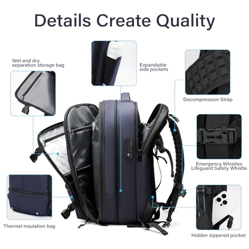 Travel Backpack with Vacuum System,60L Expandable Vacuum Backpack Travel with TSA Lock,17.3 inch Laptop Backpacks Vacpack Backpacks with Vacuum(Blue,Built-in Air Pump) - color: Blue