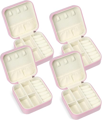 SLOZO Travel Jewelry Case, Travel Jewelry Box, Mini Jewelry Travel Case, Jewelry Organizer Case, Portable Small Jewelry Organizer Storage Boxes - Best Gift for Women Girls. - color: Pink 4pcs