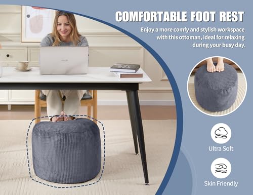 WSOFRLAC Round Stuffed Pouf Ottoman Chair with Foot Rest Navy Blue Poof Poofy Ottoman Stool Cover with Foam Chunk Filling 20x15 Poofs Ottomans Furniture - color: Navy, size: 20"D x 20"W x 15"H