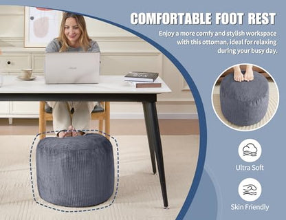 WSOFRLAC Round Stuffed Pouf Ottoman Chair with Foot Rest Navy Blue Poof Poofy Ottoman Stool Cover with Foam Chunk Filling 20x15 Poofs Ottomans Furniture - color: Navy, size: 20"D x 20"W x 15"H