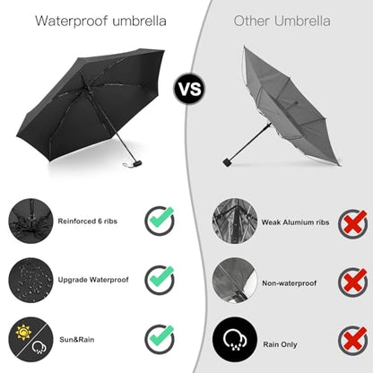 Mini Umbrella - Compact, Waterproof Travel Umbrella for Light Rain, Suitable for Women's Purse and Pocket - color: 02.Black-2Pack