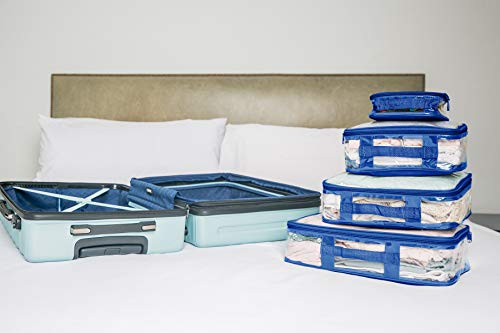 Clear Packing Cubes set of 4 / Packs 7-10 Days of Clothes/Premium PVC Plastic Storage Bags - color: Royal Blue