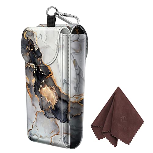 FINTIE Double Glasses Case with Carabiner Hook, Portable Vegan Leather Eyeglass Case Anti-scratch Sunglasses Pouch - color: Cloudy Marble