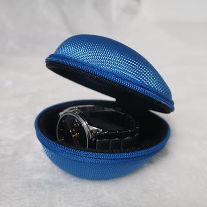 Watch Travel Case Portable Single Watch Box with Zipper, Fits All Wristwatches and Smart Watches up to 50mm, Blue