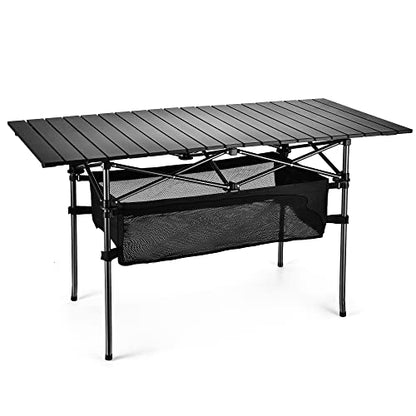 WUROMISE Lightweight Aluminum Folding Camping Table (47” x 21.65” x 26.7”), Portable Roll-Up Design for Outdoor, Camping, Beach, BBQ, Patio, and Picnic, Durable & Waterproof with Carrying Bag - size: Large