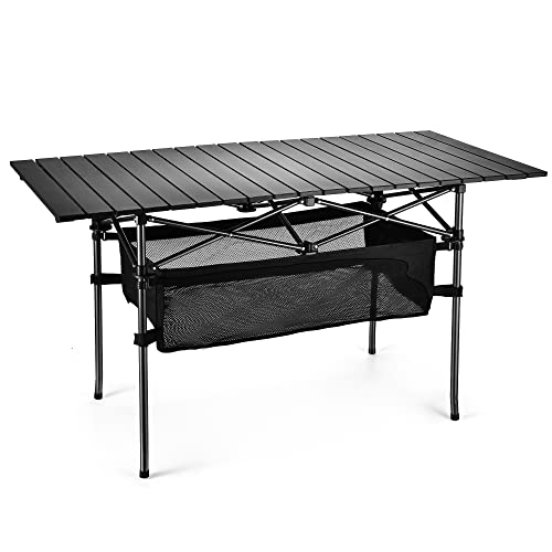WUROMISE Lightweight Aluminum Folding Camping Table (47” x 21.65” x 26.7”), Portable Roll-Up Design for Outdoor, Camping, Beach, BBQ, Patio, and Picnic, Durable & Waterproof with Carrying Bag - size: Large
