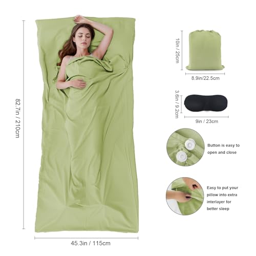 Sleeping Bag Liner,Travel Sheet & Adult Sleep Sack, Camping Sheets Travel Sleep Sack for Backpacking,Hotels & Hostels -Lightweight Single &Double Travel Sheet Camping Sheets - color: Single Green