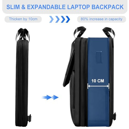 ZINZ Slim & Expandable Laptop Backpack 15.6 16 17 inch Travel Business Backpack Water-Resistant Daypack for Men and Women，Black - color: Black