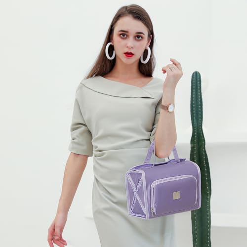 ROYALFAIR Roll Up Makeup Bag, Waterproof Toiletry Bag for Women, Hanging Travel Organizer bags with Jewelry Organizer Compartment, Extra Large 4 Clear TSA Approved Pouches Cosmetic Makeup (violet) - color: Purple