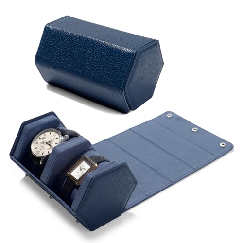 Oirlv Luxury Hexagonal Leather Watch Travel Case Watch Organizer Case for Men Portable Jewelry Storage Roll Organizer(2-Slot,Blue) - color: Blue, size: 2-Slot