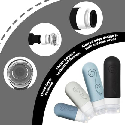 vodvob 16 Pack Travel Bottles Set for Toiletries, TSA Approved Travel Containers Leak Proof Silicone Squeezable Travel Accessories 2oz 3oz for Shampoo Conditioner Lotion Body Wash (BPA Free) (black) - color: black