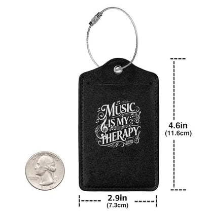 Music is My Therapy Set of 2 Durable Leather Luggage Tags Stylish Travel Gear Men Women