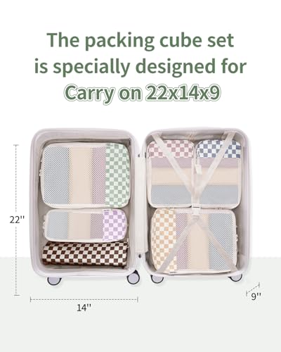 Narwey 6 Set Compression Packing Cubes for Travel Women Men, Travel Cubes for Carry On Suitcase, Durable Compression Luggage Organizer Bags - color: ZA-Mix Checkerboard
