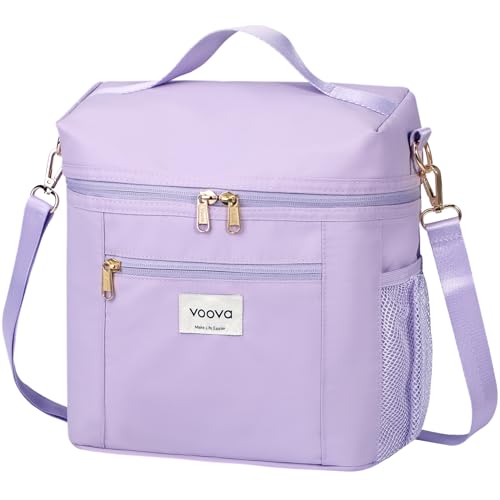 Voova Lunch Bag for Women, Insulated Lunch Box with Shoulder Strap, Adult Reusable Lightweight Nylon Waterproof Lunchbox Lunch bags for Work, Purple - color: Purple