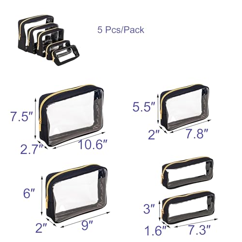 Remobia Hicol TSA Approved 5-Piece Diaper Bag Organizer Pouch Set Clear Waterproof TPU Kids Toiletry Storage Set Travel Packing Clutch Cube Bags for Baby Nursing(Black) - color: Black