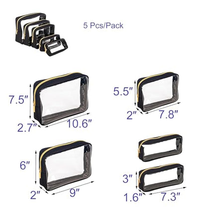 Remobia Hicol TSA Approved 5-Piece Diaper Bag Organizer Pouch Set Clear Waterproof TPU Kids Toiletry Storage Set Travel Packing Clutch Cube Bags for Baby Nursing(Black) - color: Black