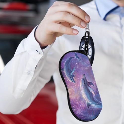 AFPANQZ Glasses Case with Carabiner Hanging Portable Neoprene Zipper Sunglasses Case Soft Lightweight - color: 3d Dolphin