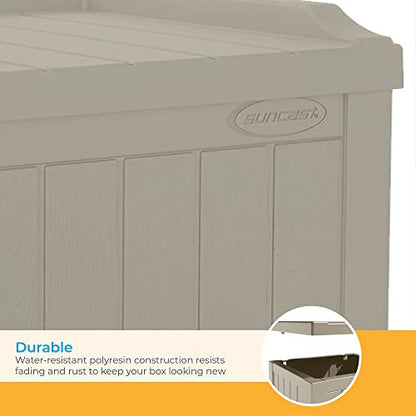 Suncast Outdoor Storage Box - 22 Gallon Light Taupe Resin Outdoor Deck Box with Seat, Weatherproof Patio Storage Bin Container for Keeping Cushions, Tools & Towels for Pool, Yard, & Garden