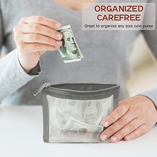 EASYFUN Small Zipper Pouch，6 Pieces Mini Mesh Pouch Coin Purse Portable Cosmetic Case Mesh Storage Bags with Key Kit Small Item Organizer,5 x 4 Inch - color: Grey